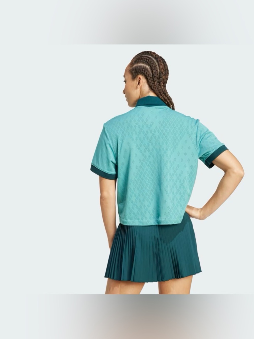 Adidas [M] Tennis Pro Women's Climacool Cropped Polo Shirt White/GreenJM4734 - Picture 3 of 14